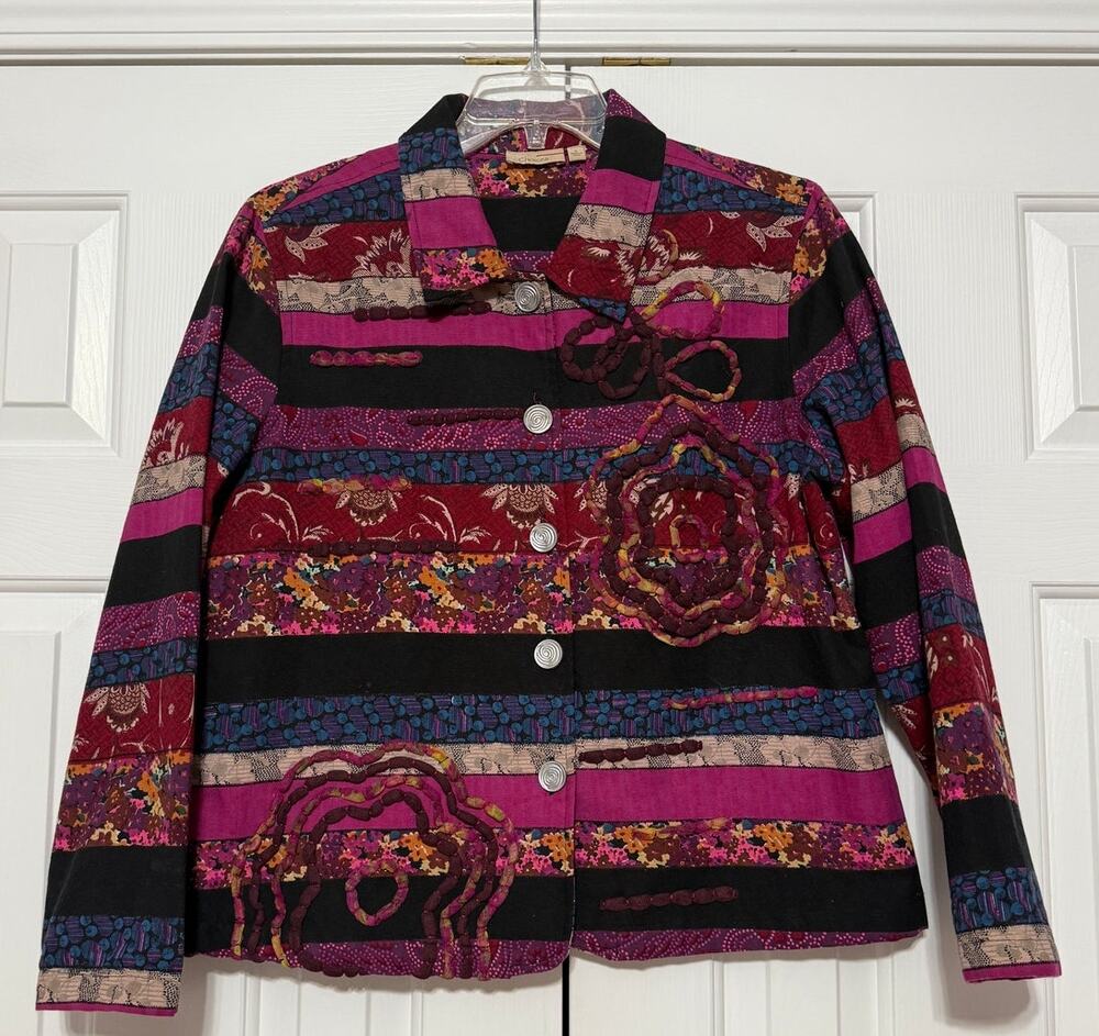 Vintage Choices Button-Up Long Sleeve Mixed Print Jacket, Size L